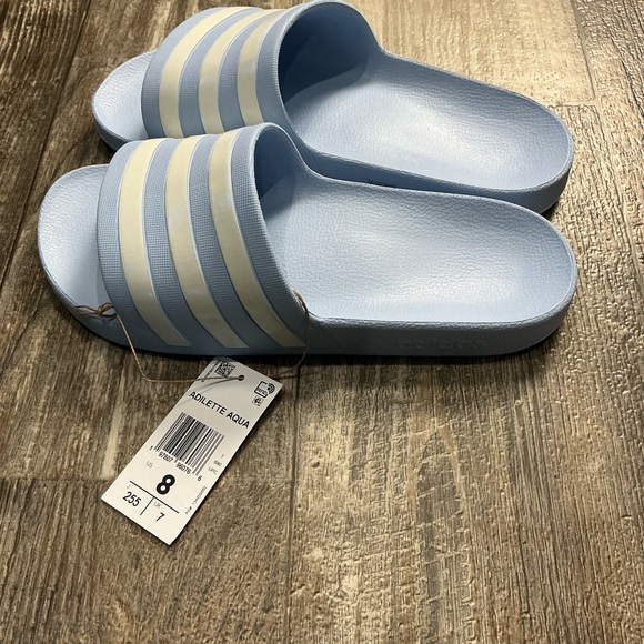 Adidas Adilette Aqua Blue and White Slides Size 8 - Picture 3 of 9